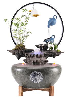 罐复古2024011法水养鱼鱼缸招财陶装流饰办公室茶桌环水循车喷泉