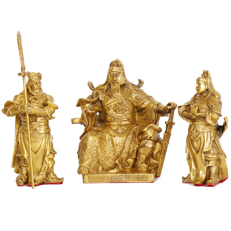铜器铜春秋关公摆件周仓关平关公武财神摆件