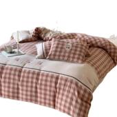 女心全棉双层花纱四件套可爱樱刺少绣格FOR25081桃子印被套四季 款