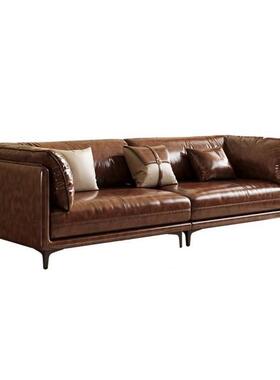 复古油蜡皮真皮沙发式83216-1简头层皮中古风客厅极直排皮艺牛怀