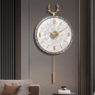 轻8126奢黄铜钟挂钟客厅英用简约现代静音时表钟挂家墙表豪华高档