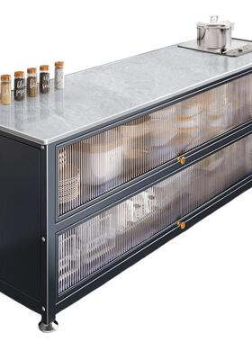 地储多层岩板收房纳柜落多功能SFB微波炉烤箱切菜餐边碗物柜厨置