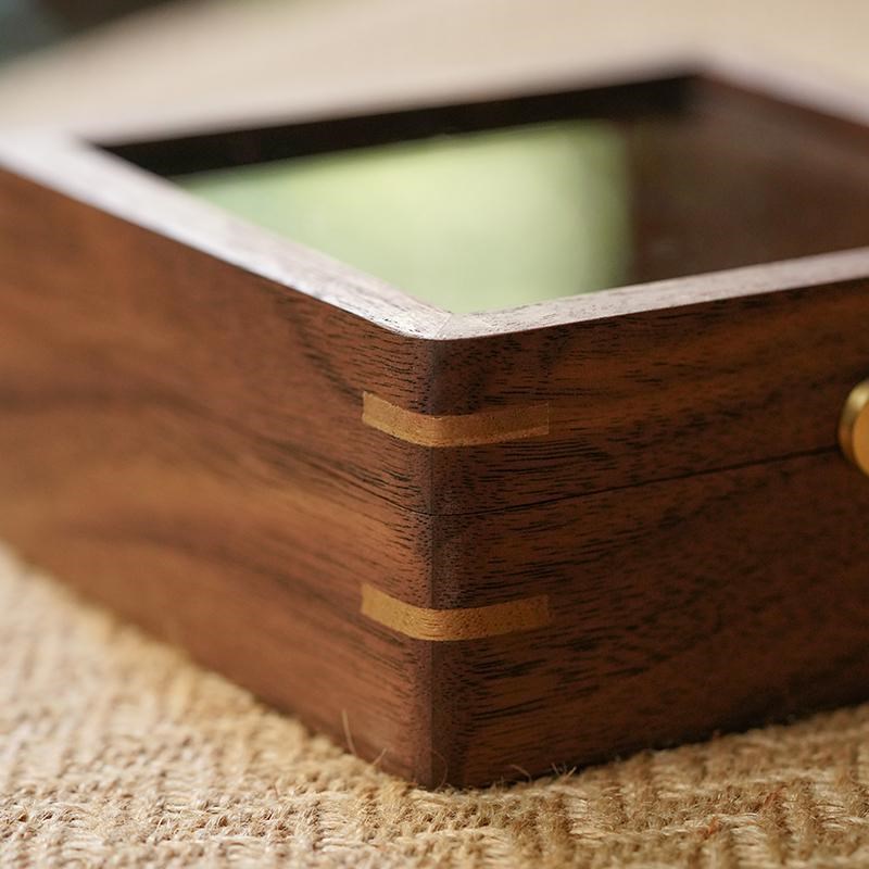 北美黑胡桃d木玻璃盖收纳盒珠子收藏手串文玩展示盒玉石手镯盒子