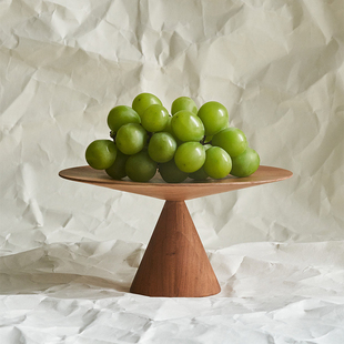 莫语 手作木器樱桃木实木蛋糕托盘D 圆形日式桌面装饰收纳果盘道