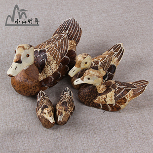 纯手工民间工艺鸳鸯笋壳笋v皮编制制作竹编鸭子茶宠摆件 居家饰品