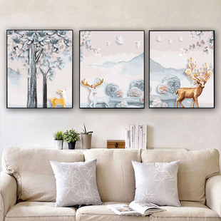 diy数字油画油彩画 三联三拼画沙发背景墙风景P人物客厅卧室装饰