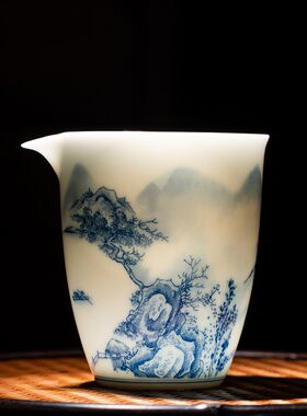 青花瓷茶滤过滤网白瓷家用茶隔漏斗陶瓷功夫N茶具配件茶漏公杯一