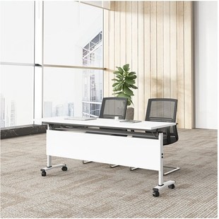 折叠培训桌椅组合长n条形桌拼接翻板桌双人移动桌子带轮双层会议