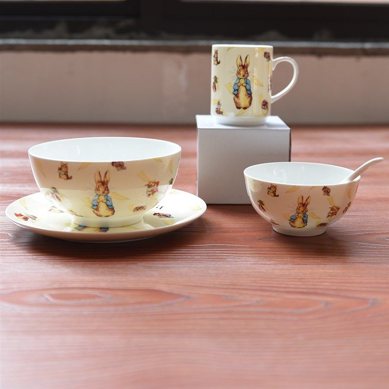 欧式骨瓷创意一人食饭碗面碗平盘小勺子水果家用礼U物品陶瓷卡通,餐饮具,碗,淘宝优惠券,粉丝福利购,淘宝优惠卷