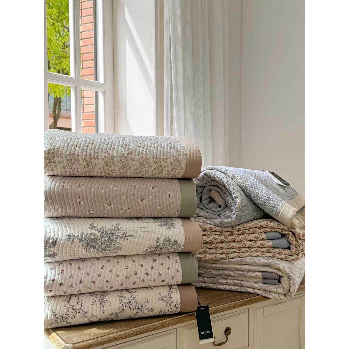 高端夏季凉快天丝莫代尔床盖三件套 双面绗缝夹棉加厚床单软凉席