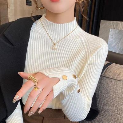 白色打底衫女秋冬2025新款高级感洋气半高领毛衣内搭针织长袖上衣