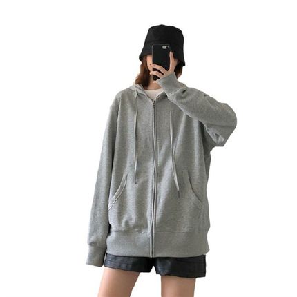 鱼鳞 宽松韩版薄款日系古着连帽卫衣女ins慵懒.风BF外套