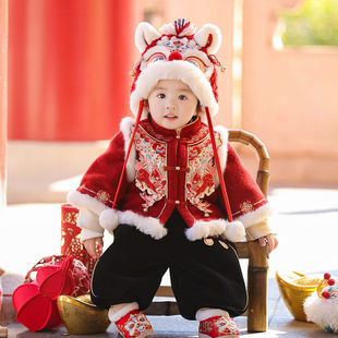 汉服男童拜年服冬装儿童加厚中国风裤子套装唐装宝宝过年衣服古装