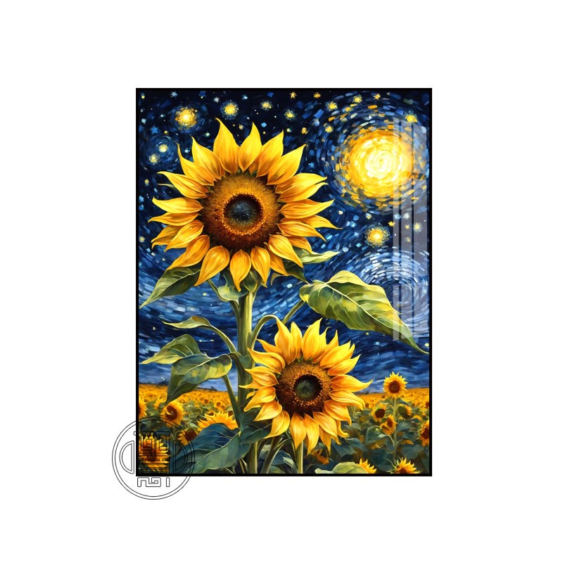向日葵钻石画满钻新款客厅u砖石贴画带框梵高星空高级感风景粘钻