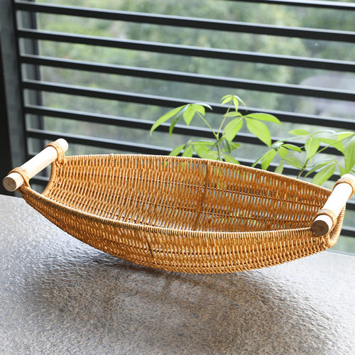 速发水果篮盘零食仿果蔬菜沥水手料编织篮塑工干藤织收纳筐