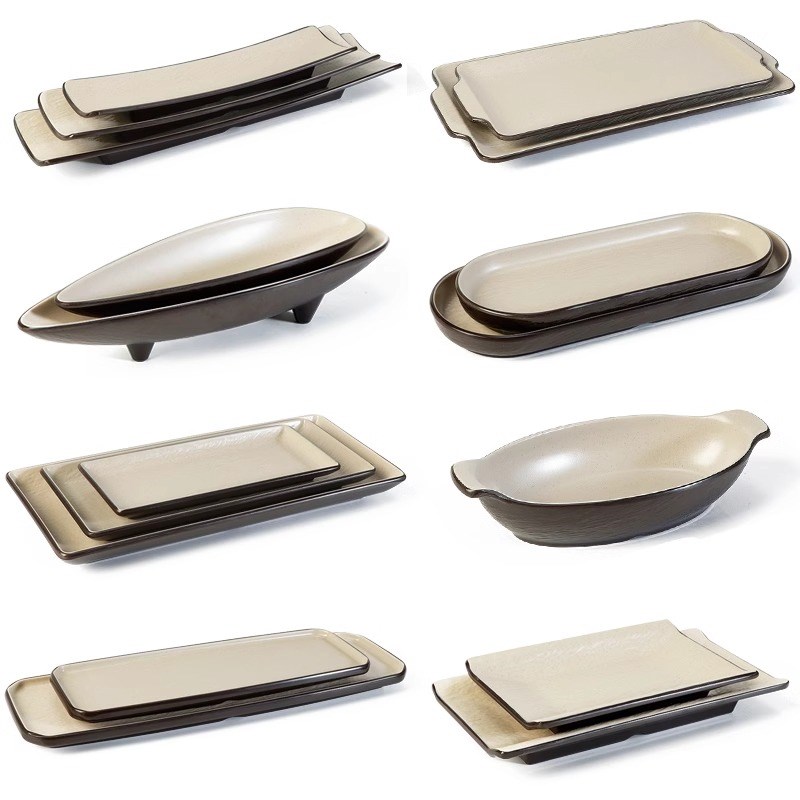 速发密胺长方形盘子塑料仿瓷餐具日韩火菜店烧烤配盘锅特色烤肉盘