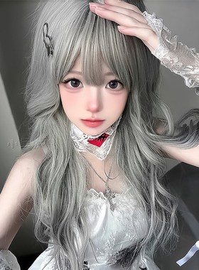 速发银灰色假发浪发dl感长卷发大波长圆脸显白lita全头套式