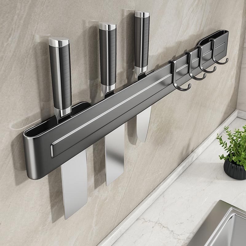 速发厨房刀架壁挂式打孔家具收纳架座刀置物架免插刀刀用简约菜刀