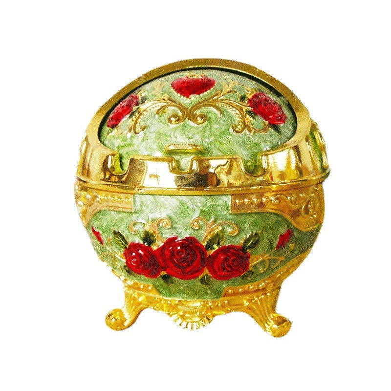 三脚球形玫瑰花烟灰缸外销俄x罗斯阿拉伯摆件合金金属工艺品摆