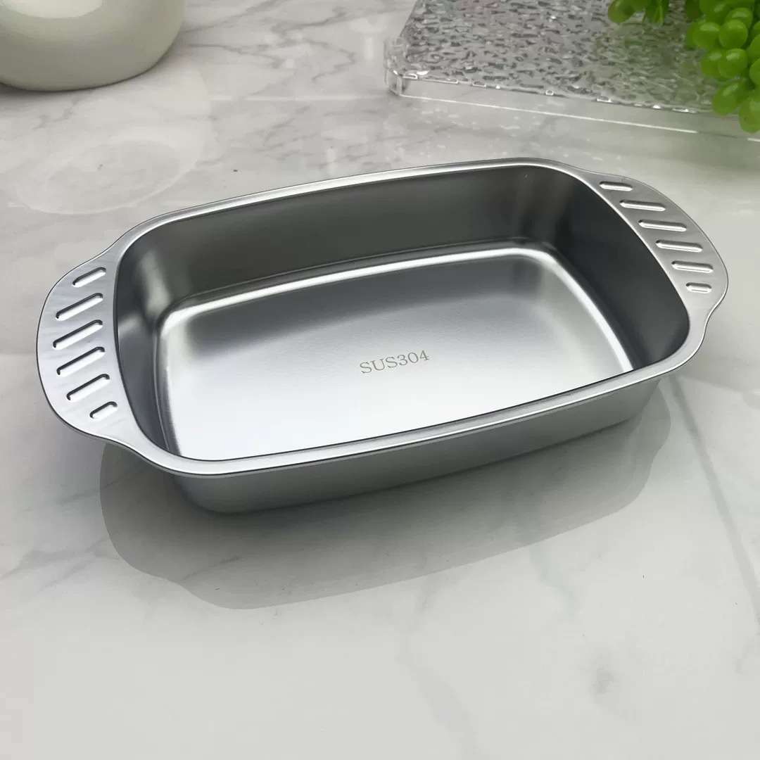 方形家用不锈钢烤鱼盘深盘双耳防烫电磁炉商用加厚托盘烤鱼盘子