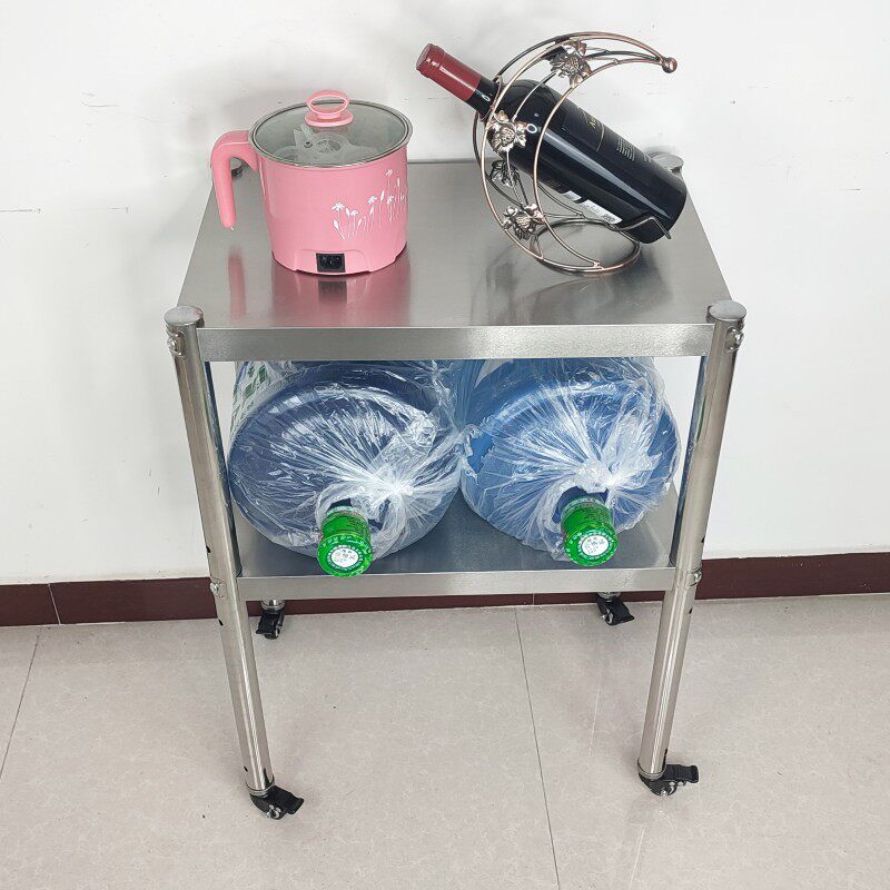 带静音万向轮不锈钢厨房置u物微波炉烤箱收纳架子可移动两层手推