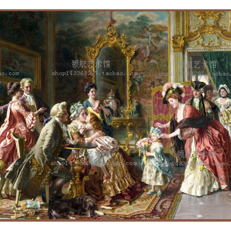 世界名画欧式宫廷油画无框装饰画高清G喷绘挂画办公室复古自粘画