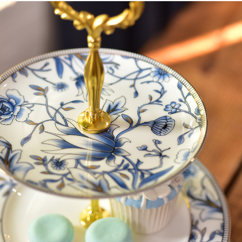 欧式双层水果盘客厅创意三v层蛋糕架甜品糖干果盘下午茶陶瓷点心