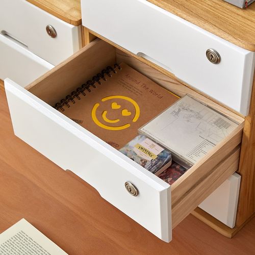 实木抽屉式带锁收纳盒大容量钱箱子办公文件柜宿舍W桌面杂物整理