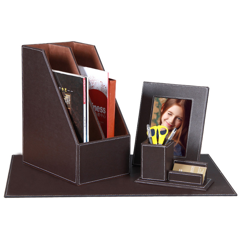 皮革办公用品套装 笔筒桌面收纳盒A4文件柜文Q件收纳架文件座摆件