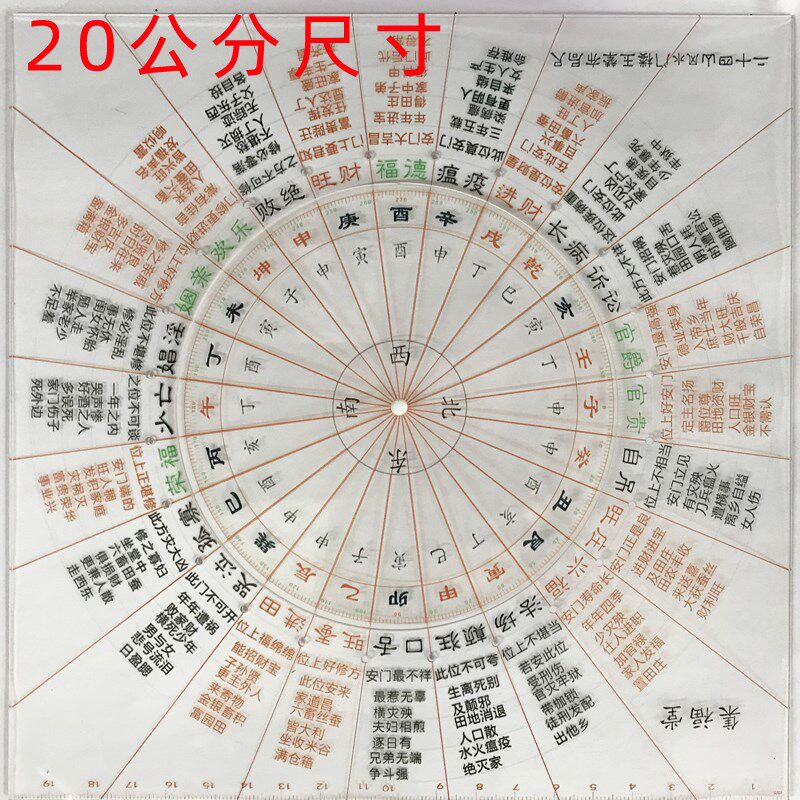 二十四山门楼玉辇布局尺 6寸透明B罗盘尺20公分三僚秘传阳宅风水