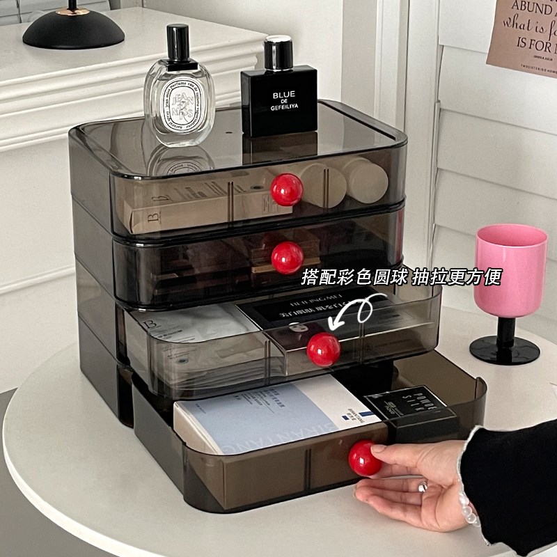亚克力黑色化妆品收纳盒首饰梳妆C台置物架桌面抽屉式口红收纳箱