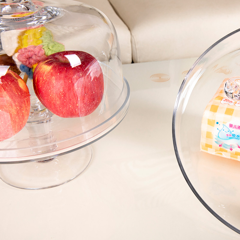 欧式大号玻璃蛋糕盘透明防w尘罩展示架托盘高脚甜点摆台创意摆件