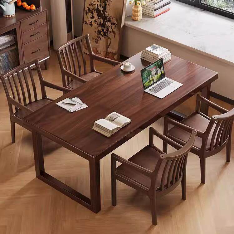 黑胡桃木大板桌客厅家用全实木大长书桌餐桌一体多人工作台办公桌