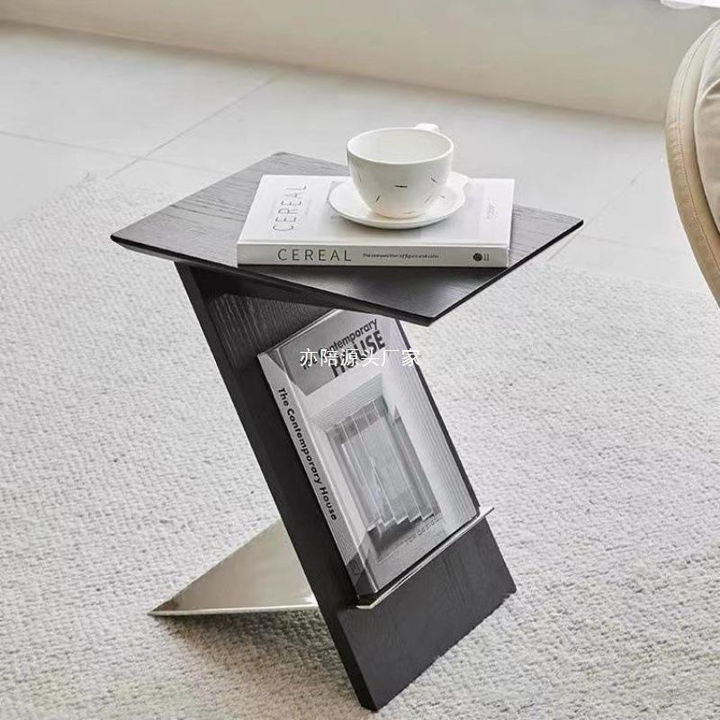 现代简约实木小茶几沙发家用客厅边几黑色方形个性意式床头小边几
