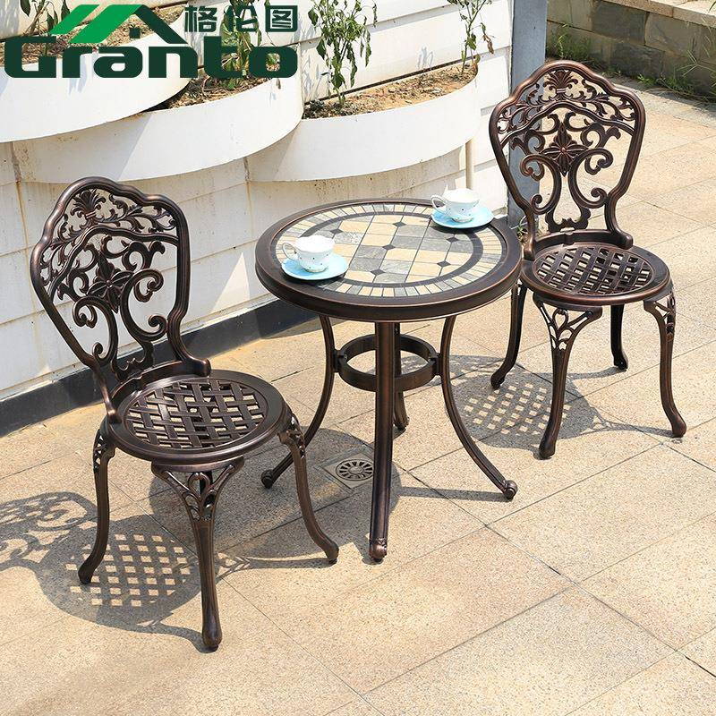 室外铸铝阳台小桌椅庭院花园拆装铁艺休闲露台户外茶几三件套组合