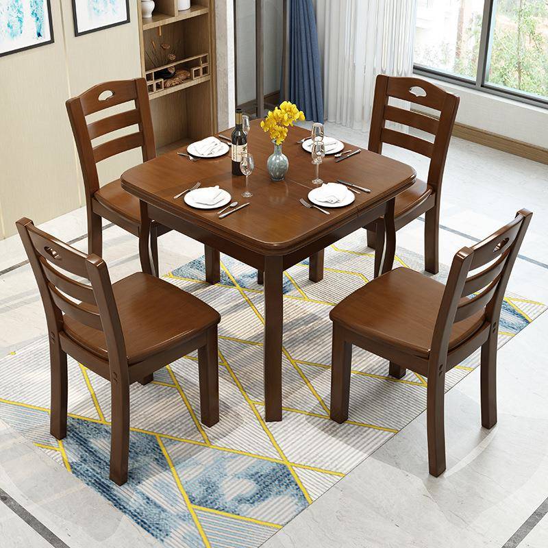 实木餐桌正方形简约现代茶几伸缩拉台长方桌24小户型桌子可伸缩