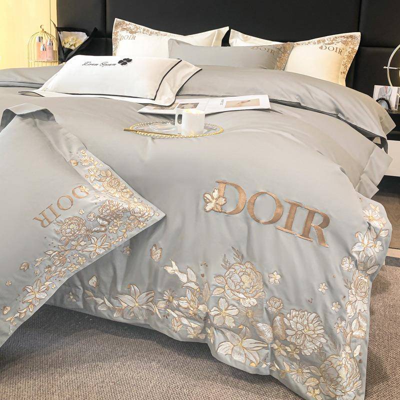 高级感100支长绒棉四件套纯棉全棉刺绣被套床笠轻奢亲肤床上用品