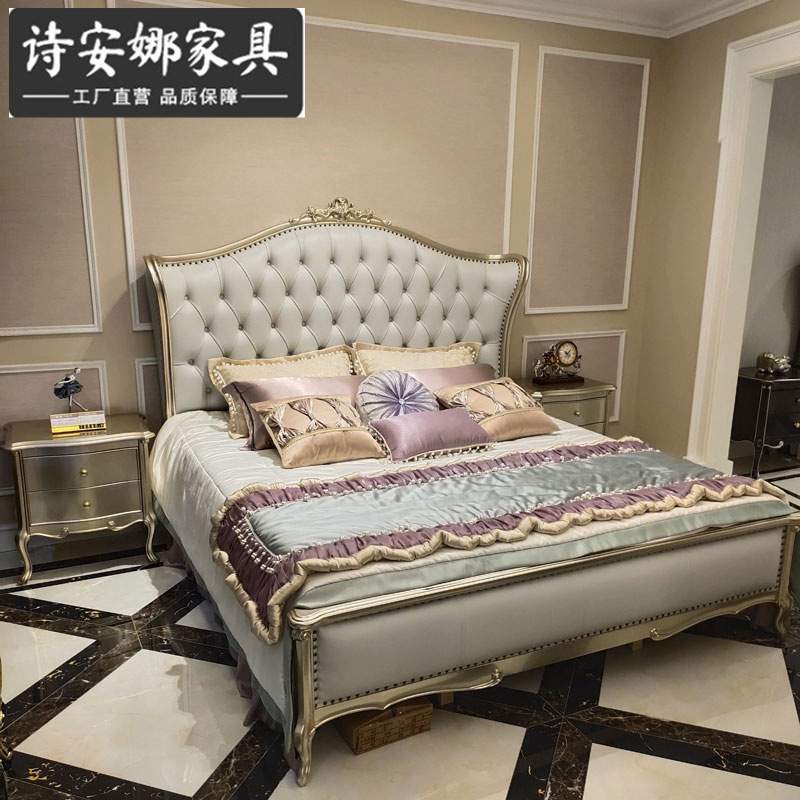 欧式床头柜 主卧香槟金1.8大床组合储物柜简欧奢华装饰柜实木家具