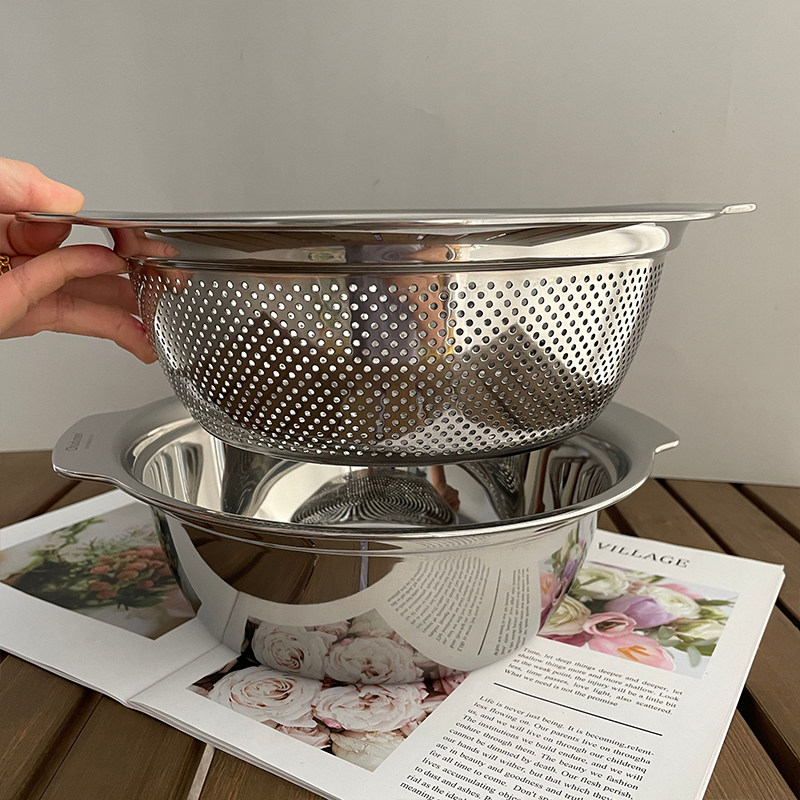 304不锈钢沥水篮套装滤水洗菜盆洗米淘米盆水果篮两X件套双耳加厚,餐饮具,洗菜盆/沥水篮/漏水筛,淘宝优惠券,粉丝福利购,淘宝优惠卷