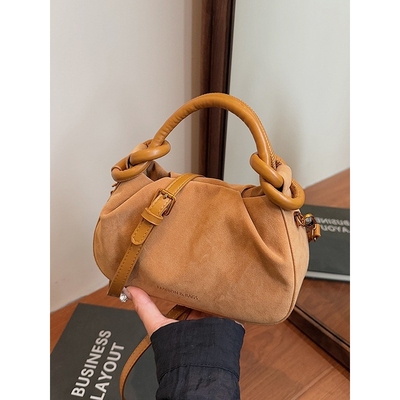 日本品质2025新款包包褶皱单肩包包女时尚复古手提包简约风斜挎包