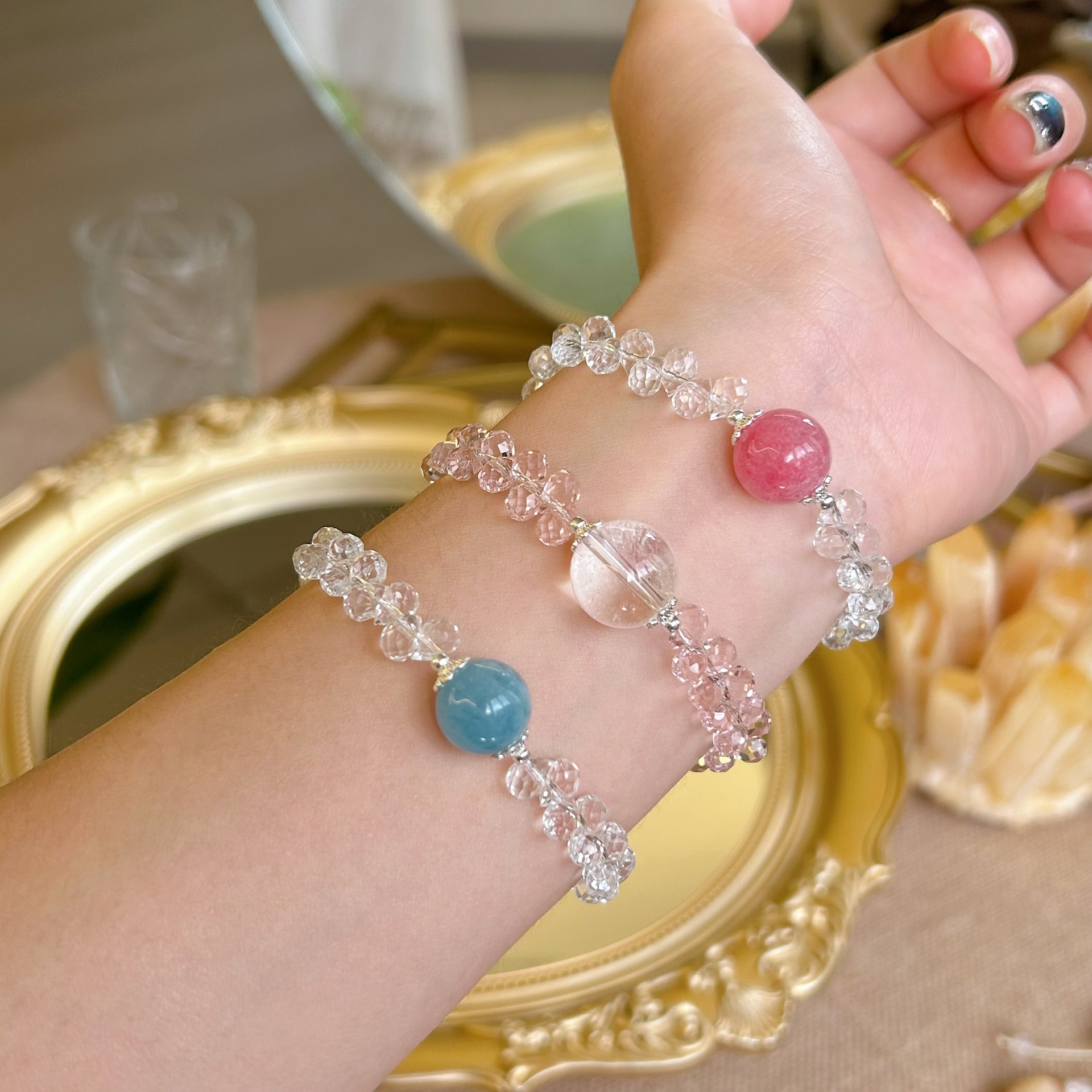 日本品质天然樱花雨12mm手串轻奢高级感净体水晶球手串可调节大手