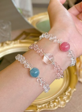 日本品质天然樱花雨12mm手串轻奢高级感净体水晶球手串可调节大手