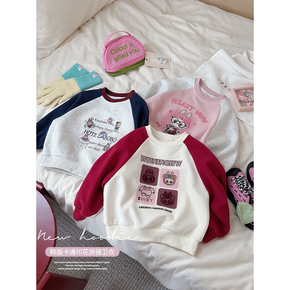 日本品质【现货】女童装拼接卫衣可爱2025秋装儿童女宝宝卡通百搭