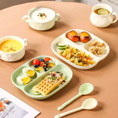 温仑山陶瓷分格餐盘大人家用减脂月子餐分隔食堂孕妇儿童早餐分餐