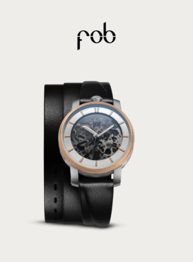 FOB女表R360法式进口三层黑色皮革表带机械复古腕表女