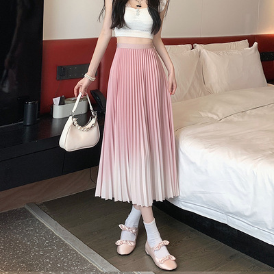 High waisted draped gradient pleated skirt高腰垂坠渐变百褶裙
