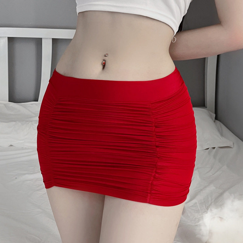 Solid color pleated perspective nightgown 纯色褶皱透视睡裙女