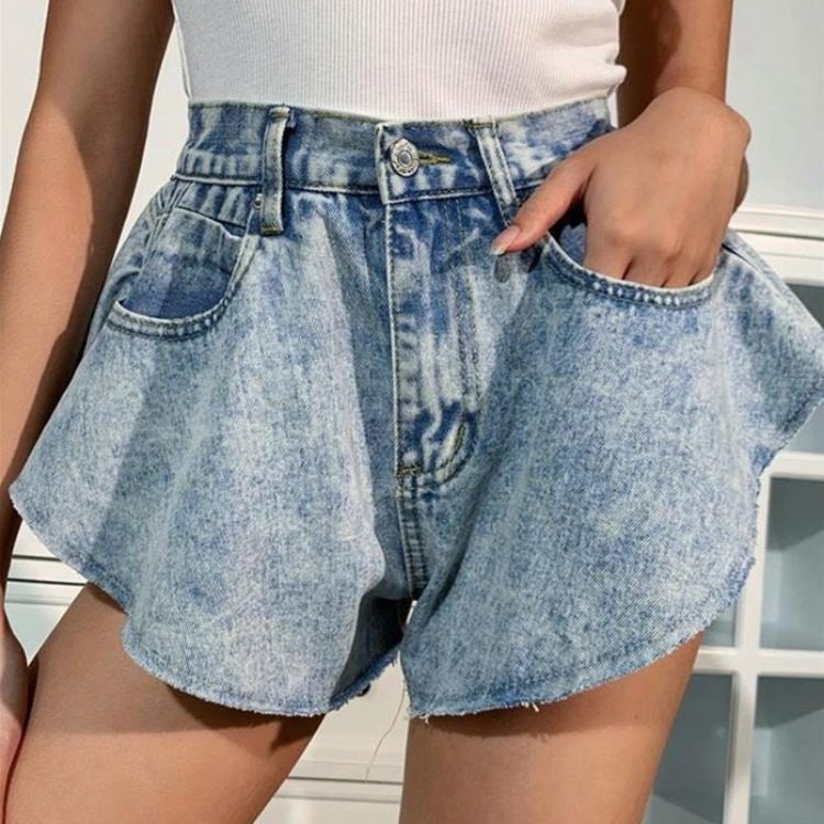 High waisted ruffled denim shorts 高腰荷叶边牛仔毛边宽松短裤