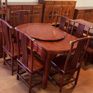 红木餐桌椅圆台花梨可伸缩折叠户型桌子刺猬紫檀饭桌实木餐台两用