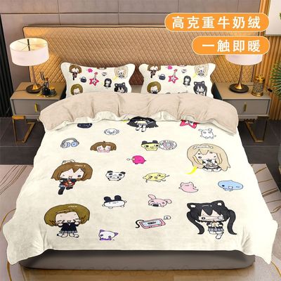 轻音少女四件套牛奶绒可爱儿童学生宿舍加厚加绒被套床单床笠冬款
